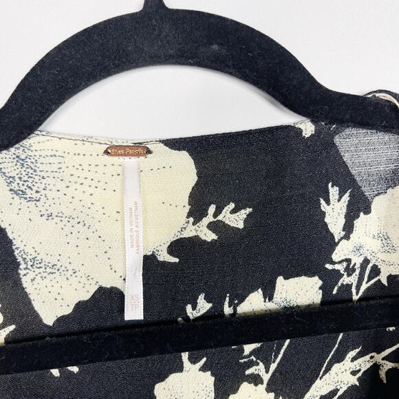 Free People XSmall XS Black Cream Floral French Quarter Printed Mini Dress Wrap - Picture 5 of 13